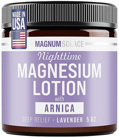 Magnum Solace Nighttime Magnesium Lotion with Arnica – Highly Concentrated Magnesium for Muscles & Joints – Apply to Legs or Feet Before Bed – Skin-Friendly