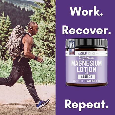 Magnum Solace Nighttime Magnesium Lotion with Arnica – Highly Concentrated Magnesium for Muscles & Joints – Apply to Legs or Feet Before Bed – Skin-Friendly